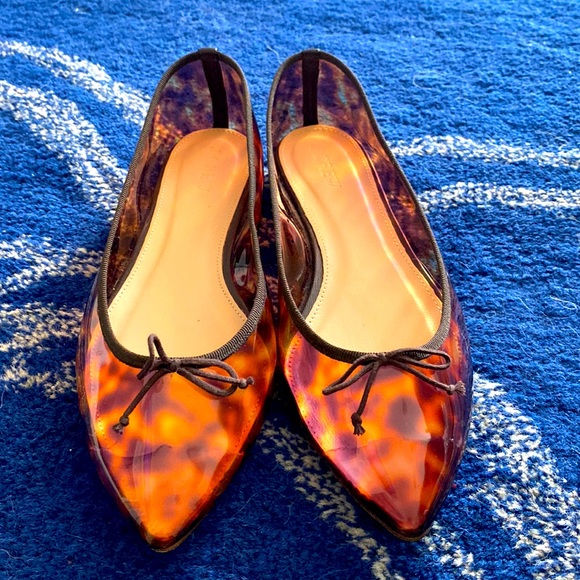 J.Crew Gemma tortoise shell jelly flats ballet slippers leather soles size 8.5 - Picture 1 of 4